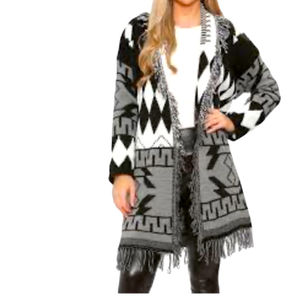 Press Fringed Open Waterfall Native Cardigan Sweater Size Medium